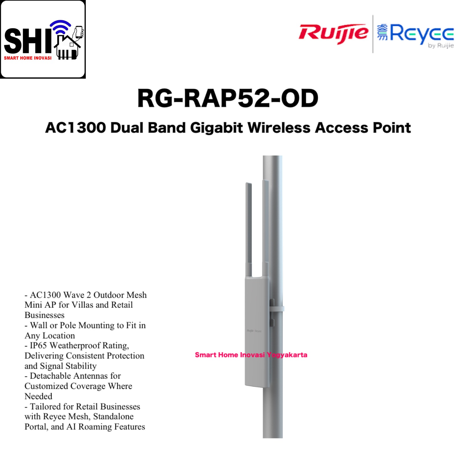 RUIJIE REYEE RG-RAP52-OD, AC1300 Dual Band Gigabit Wireless Access Point