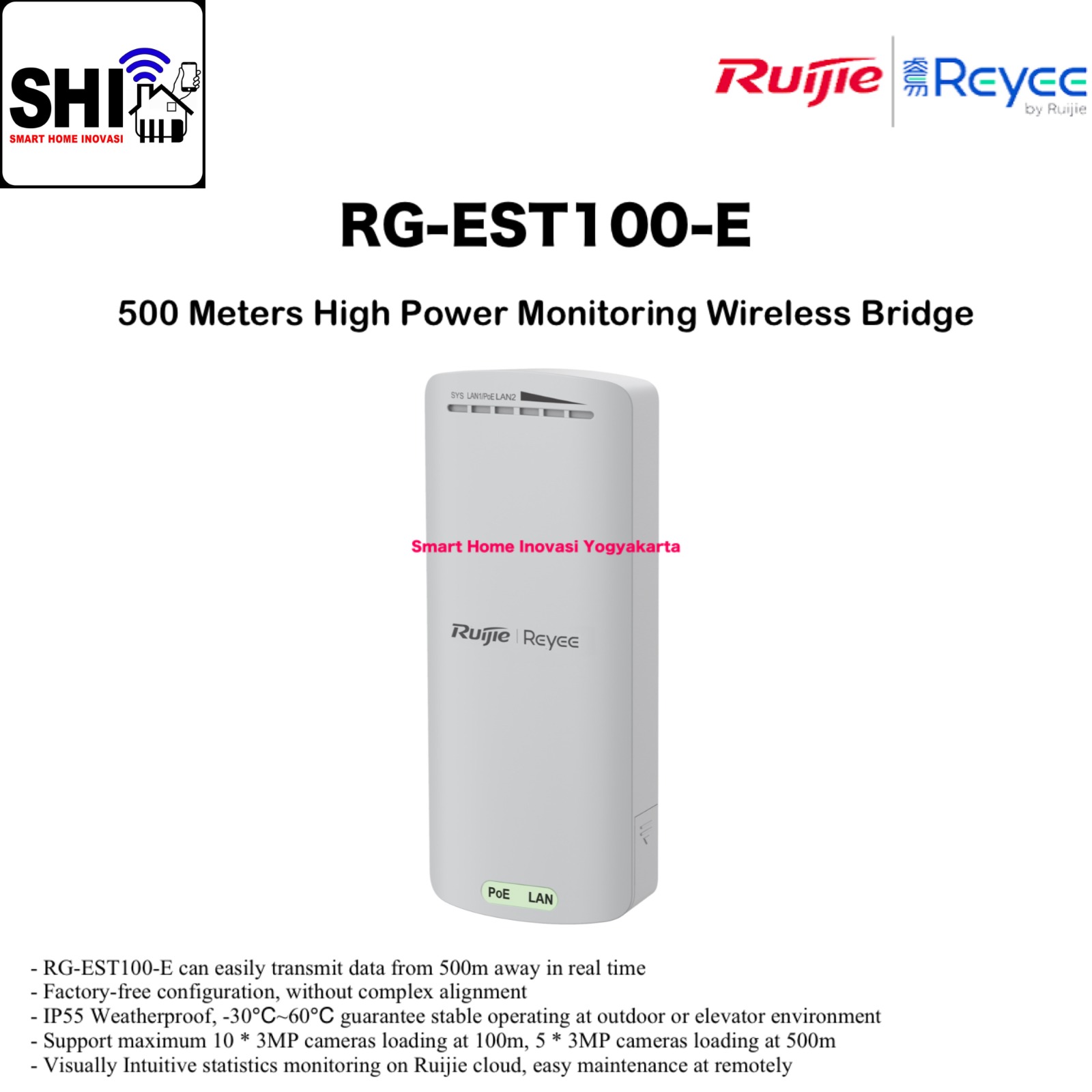 RUIJIE REYEE RG-EST100-E, 500 Meters High Power Monitoring Wireless Bridge