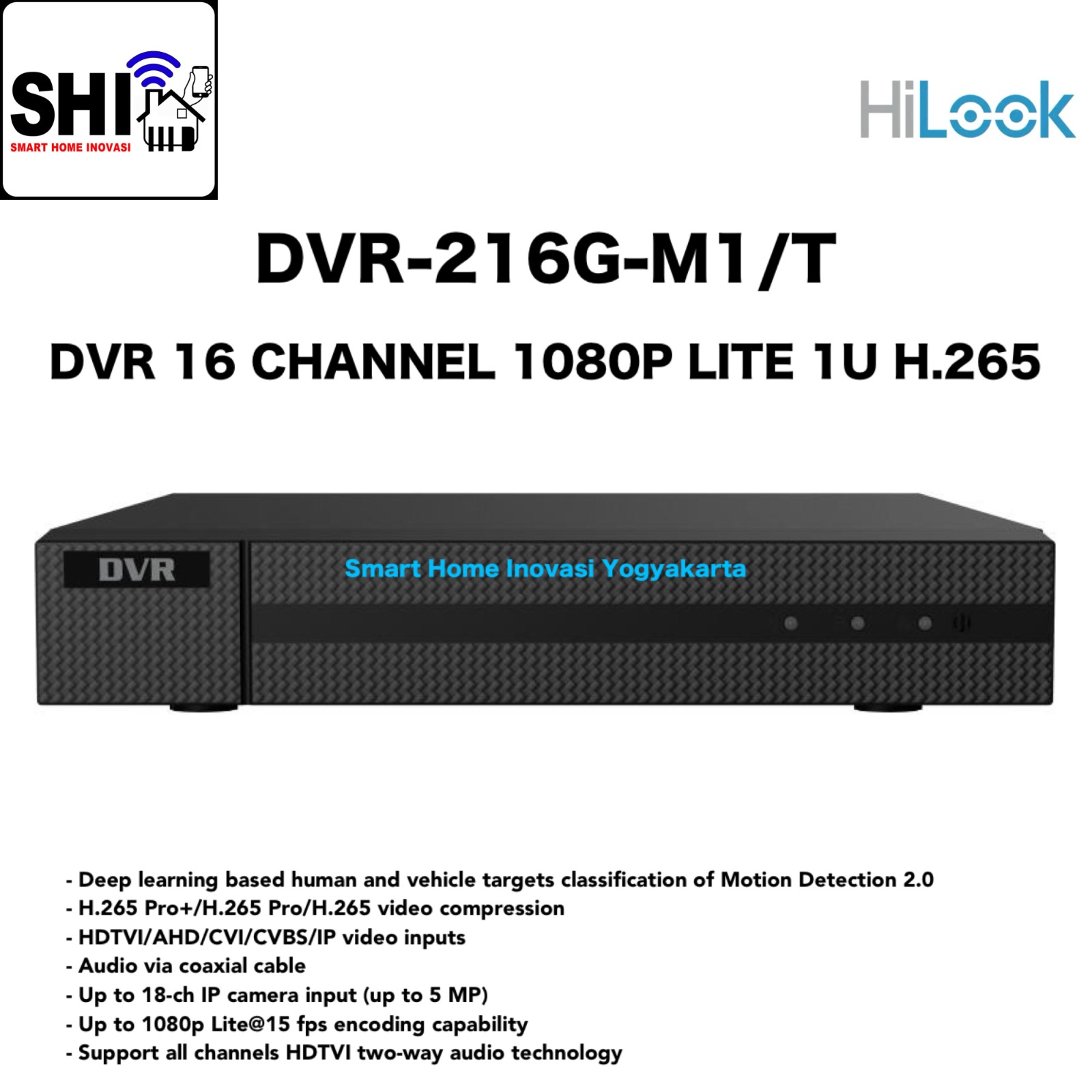 HILOOK DVR-216G-M1/T, DVR 16 Channel 2MP (1080P) Lite 1U H.265