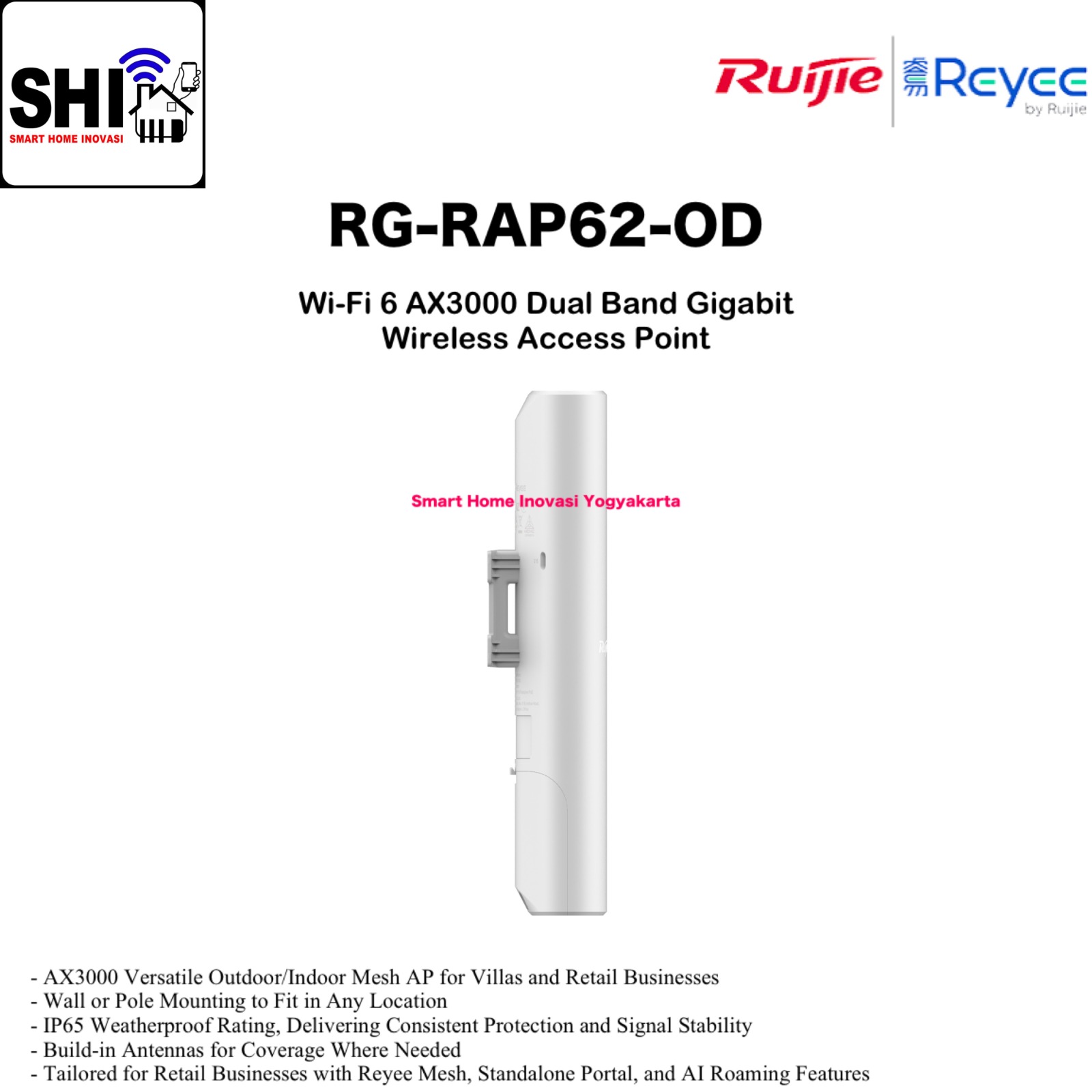RUIJIE REYEE RG-RAP62-OD, Wi-fi 6 AX3000 Dual Band Gigabit Wireless Access Point