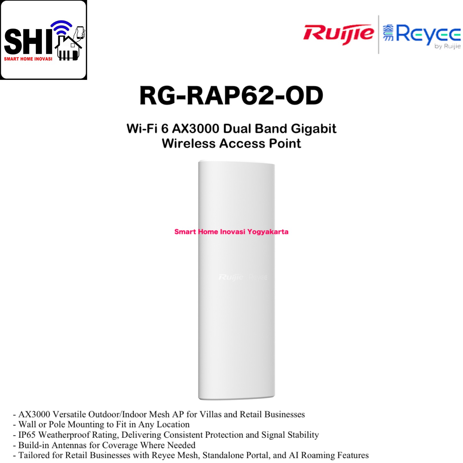 RUIJIE REYEE RG-RAP62-OD, Wi-fi 6 AX3000 Dual Band Gigabit Wireless Access Point