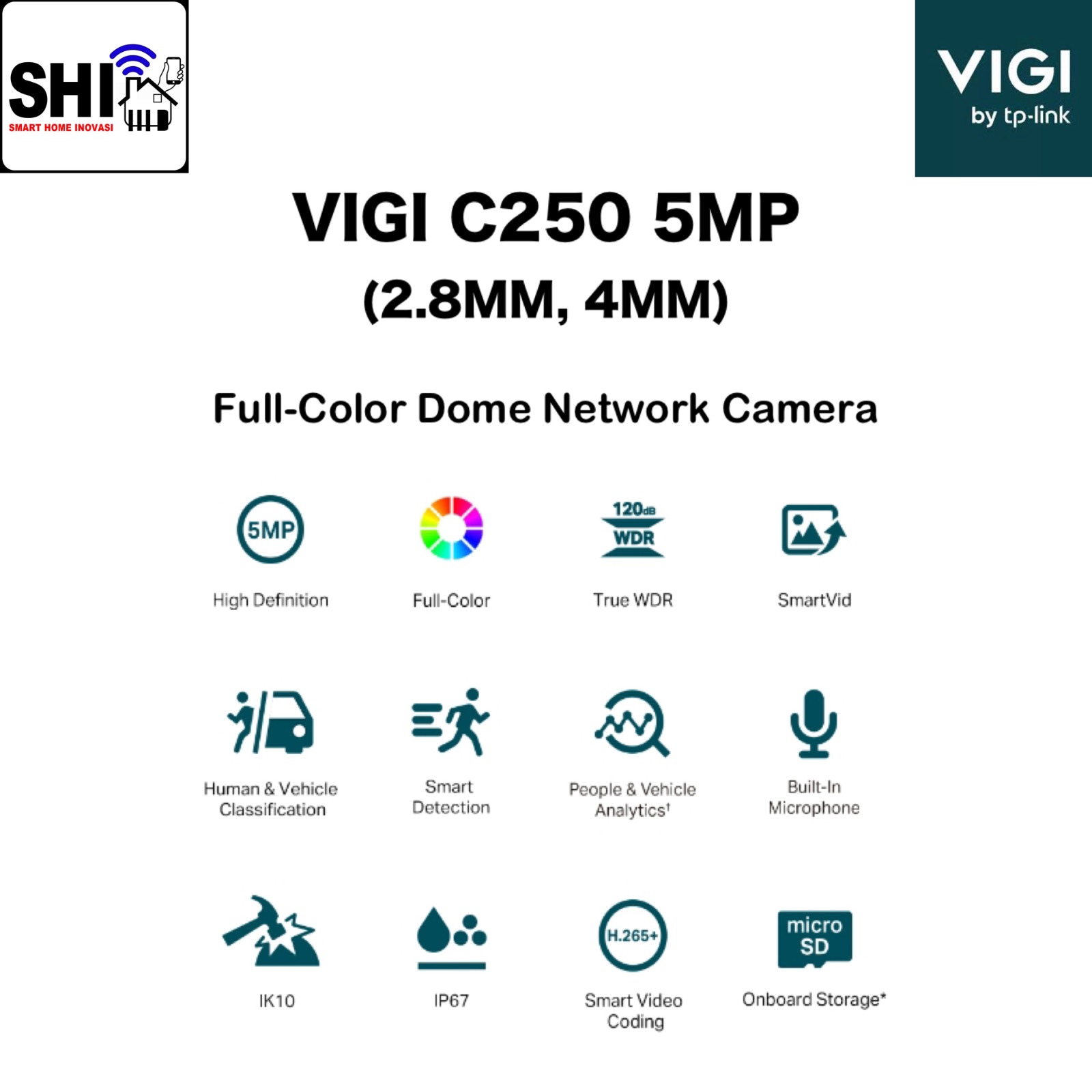 tp-link VIGI C250 5MP (2.8MM, 4MM) Full-Color Dome Network Camera