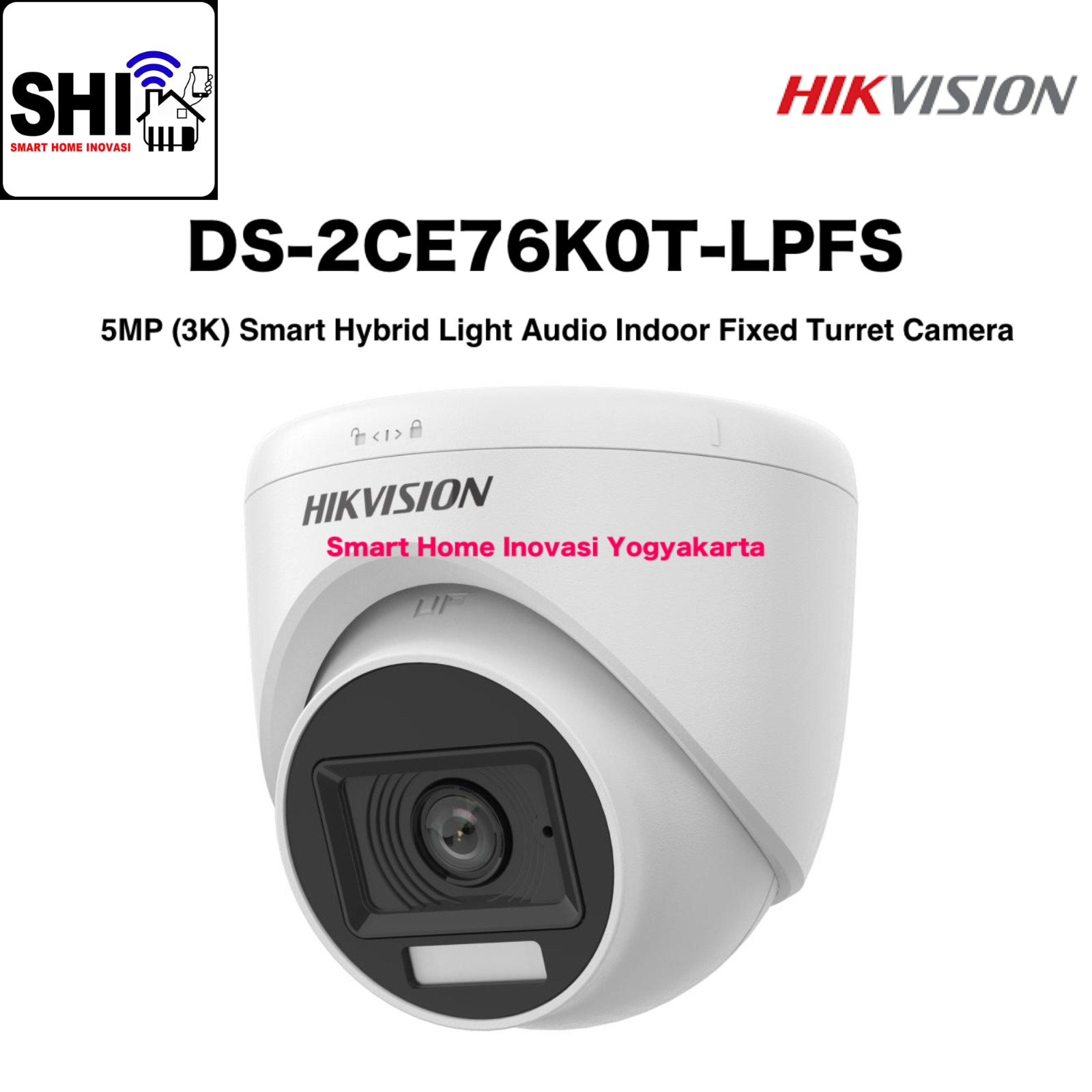 HIKVISION DS-2CE76K0T-LPFS, 5MP (3K) Smart Hybrid Light Audio Indoor Fixed Turret Camera