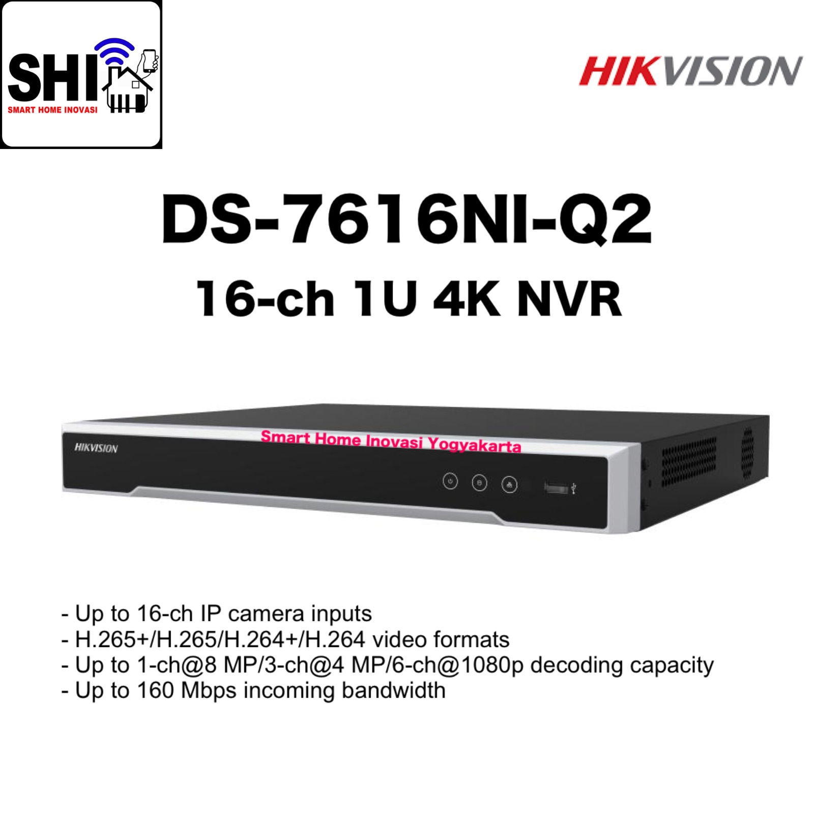 HIKVISION DS-7616NI-Q2, NVR 16 Channel 1U 4K NVR