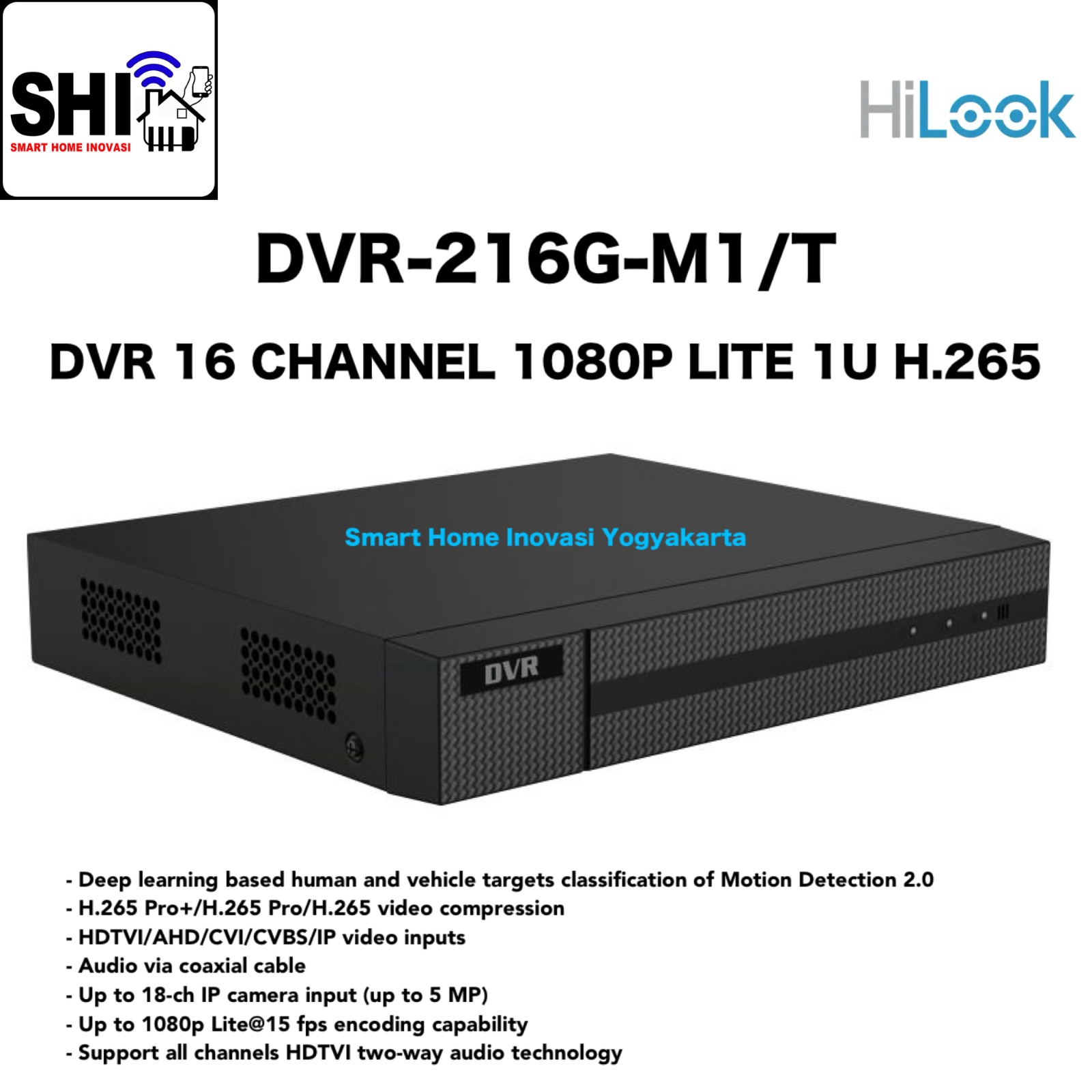 HILOOK DVR-216G-M1/T, DVR 16 Channel 2MP (1080P) Lite 1U H.265