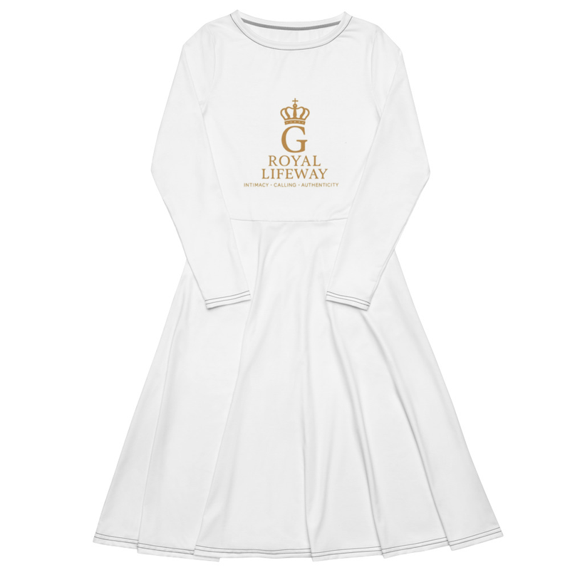 All-over print long sleeve midi dress