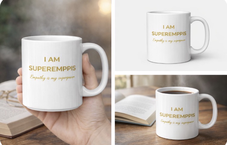 White glossy mug Super Emppis - Empathy is my super power text