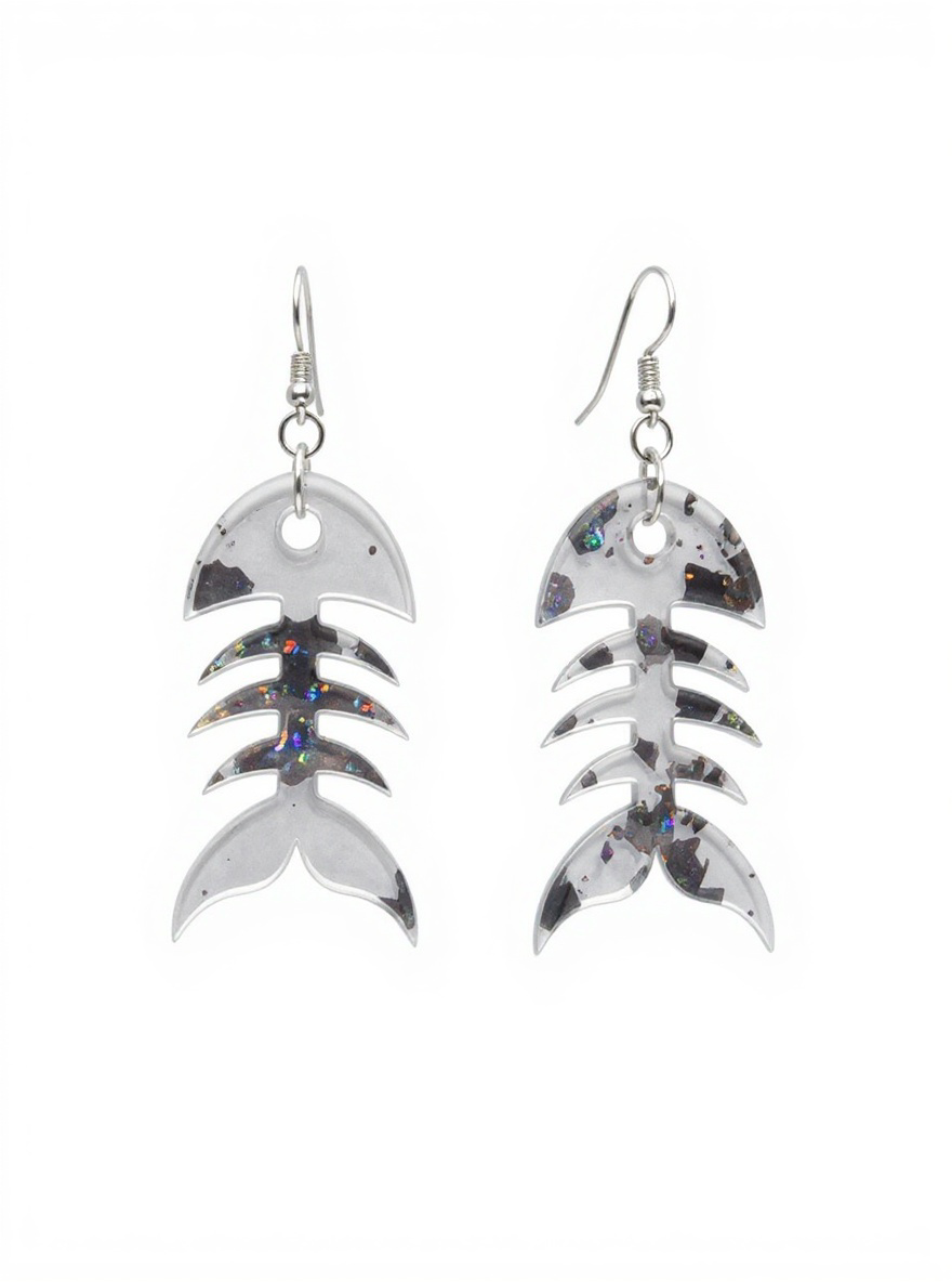 Silver Fishbone Acrylic Earrings