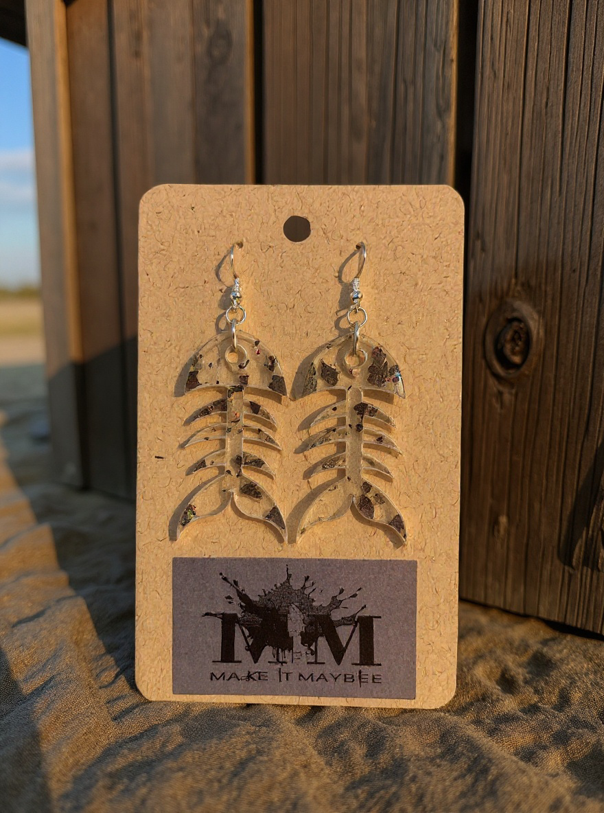 Silver Fishbone Acrylic Earrings