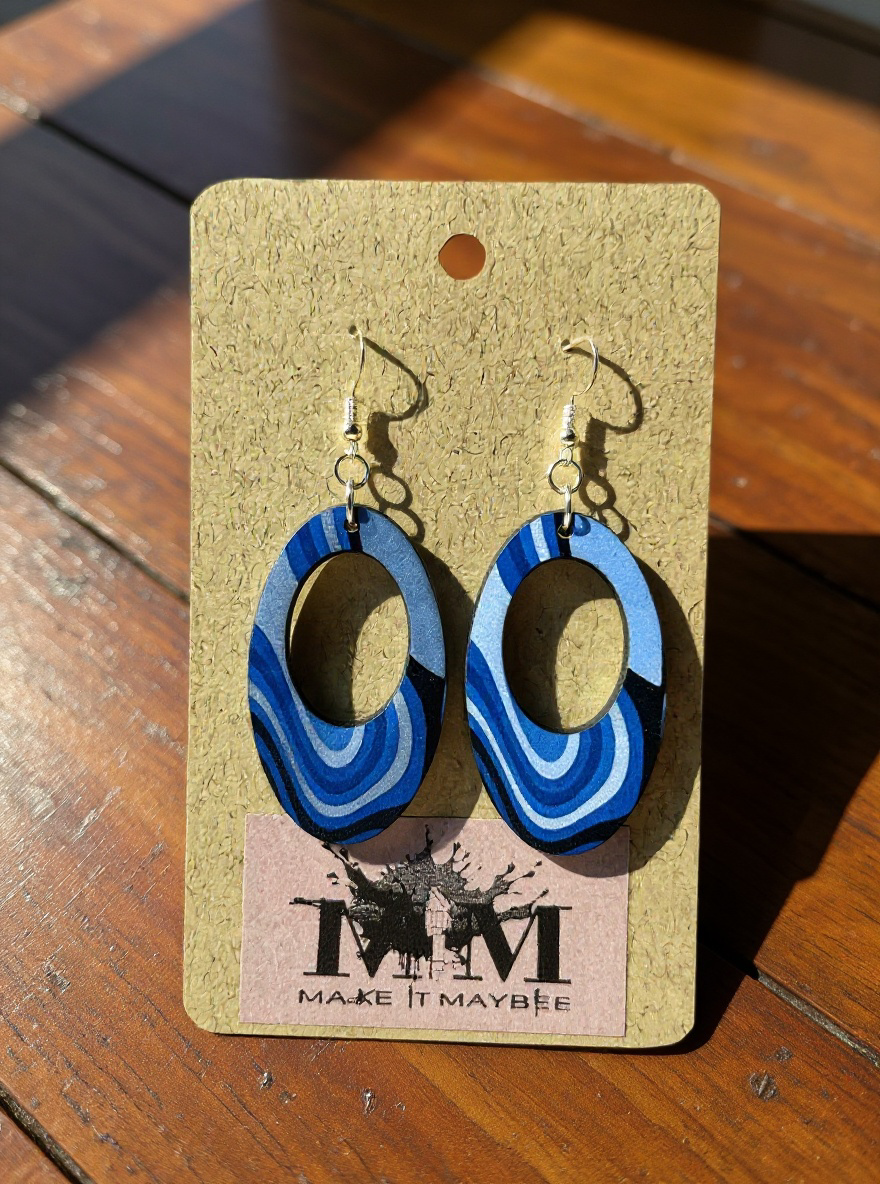 Blue Oval Statement Earrings