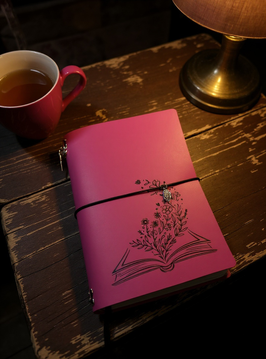 Floral Design Pink Leatherette Notebook A5