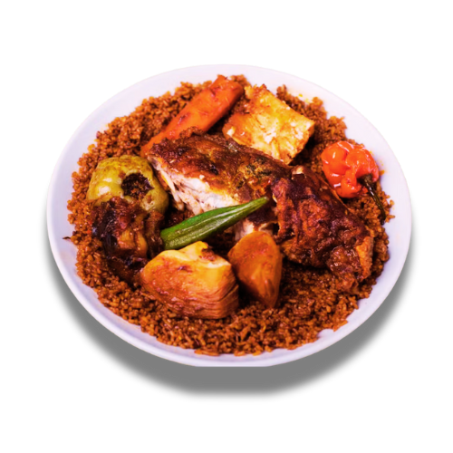 Jollof Rice with Assorted Meats and Vegetables