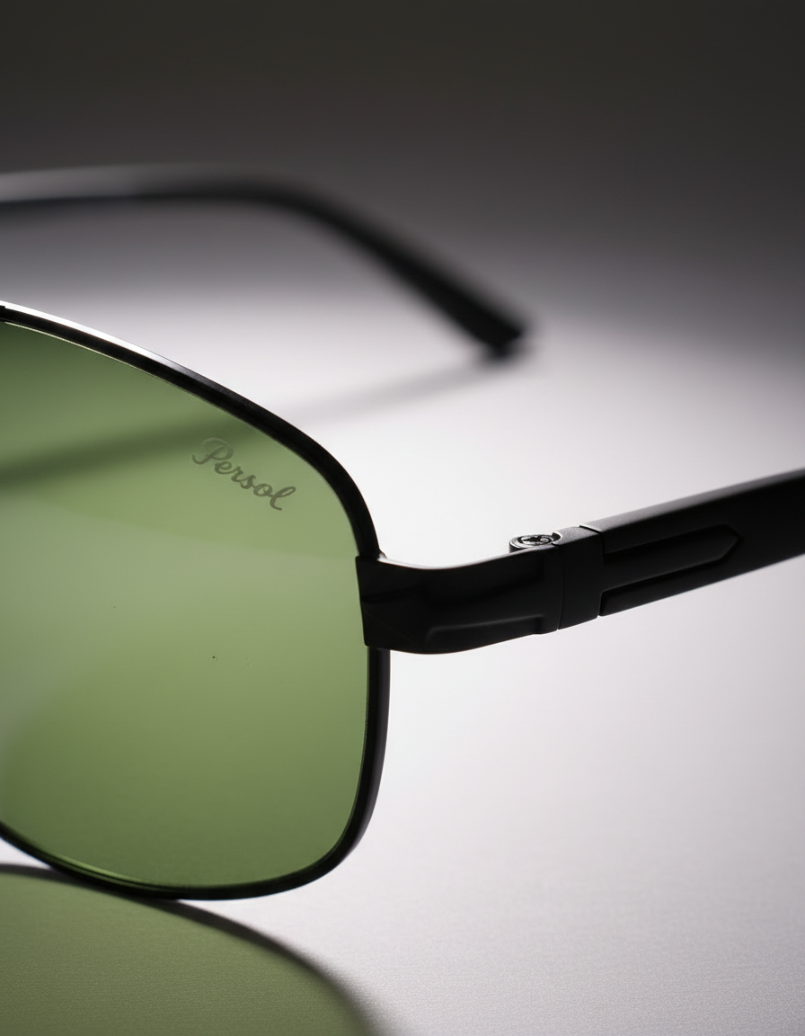 Persol Matte black Green-Tinted Sunglasses