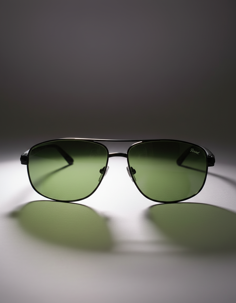 Persol Matte black Green-Tinted Sunglasses