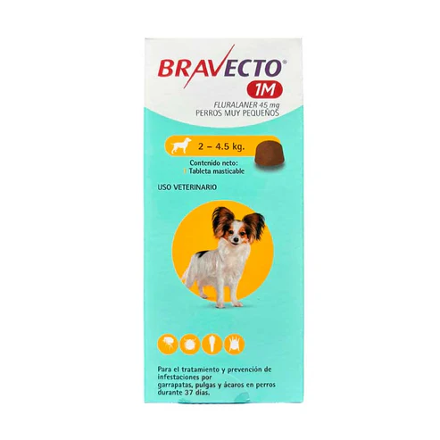 BRAVECTO 1M 45 MG  2 -4.5 KG 1TAB 1MES DURACION