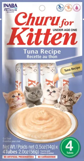 Churu Premios para KITTEN Sabor Atún, Puré Cremoso, Delicioso Sabor, Caja 6 Bolsas, 24 Tubos de 14 grs c/u