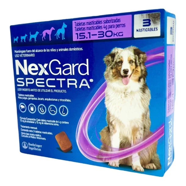 COMBO NEXGARD SPECTRA L 15 A 30 KG CON 3 PASTILLAS 3 MESES