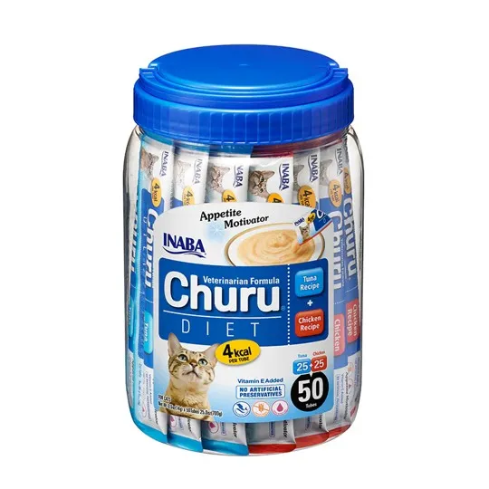 Churu Premios para Gato DIETA, Puré Cremoso, Delicioso Sabor bote 50 piezas