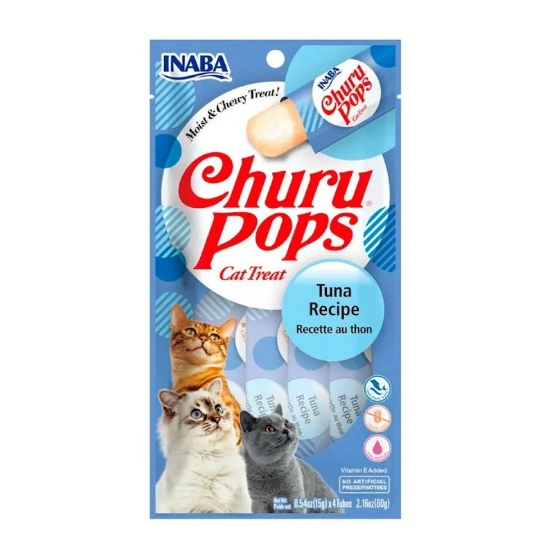 Churu Premios para Gato Sabor pops, Puré Cremoso, Delicioso Sabor, Caja 6 Bolsas, 24 Tubos de 14 grs c/u