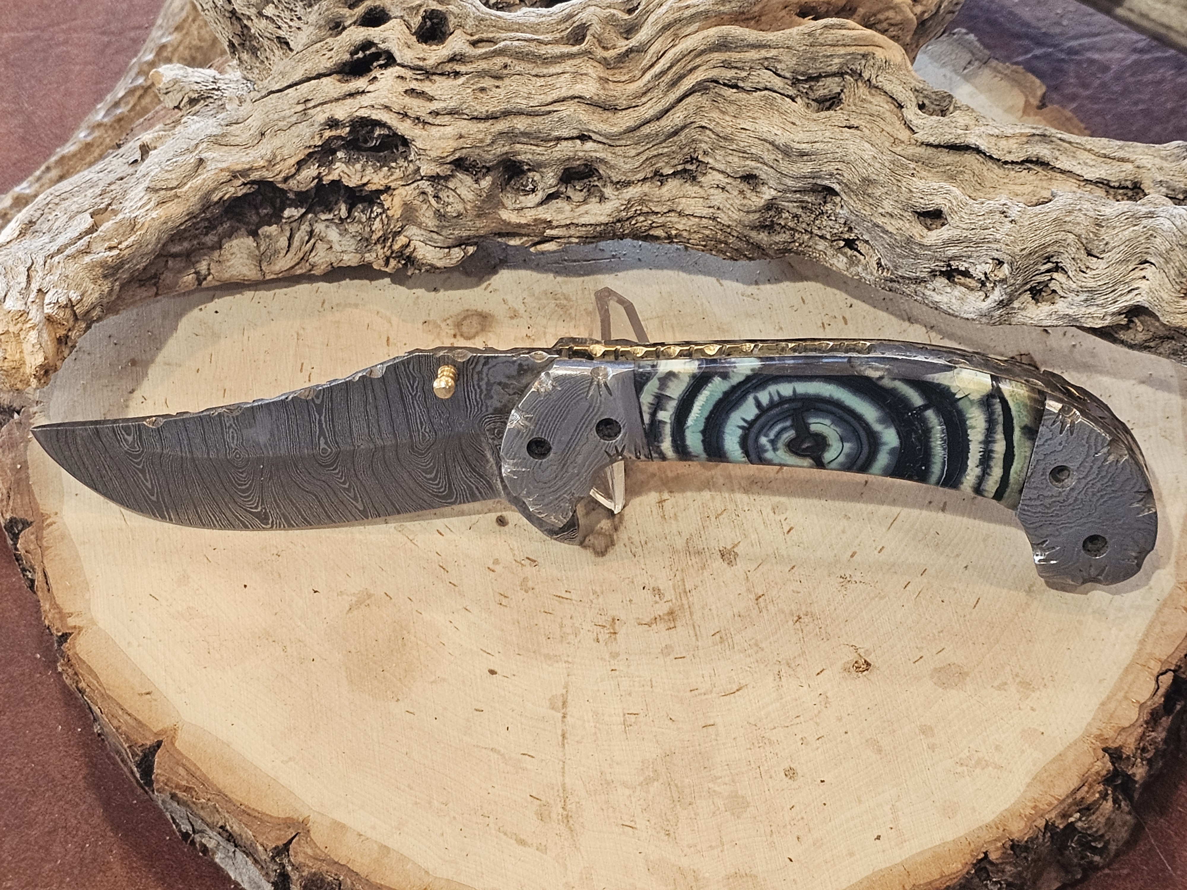 Woolly Mammoth Tusk Damascus Folding Knife