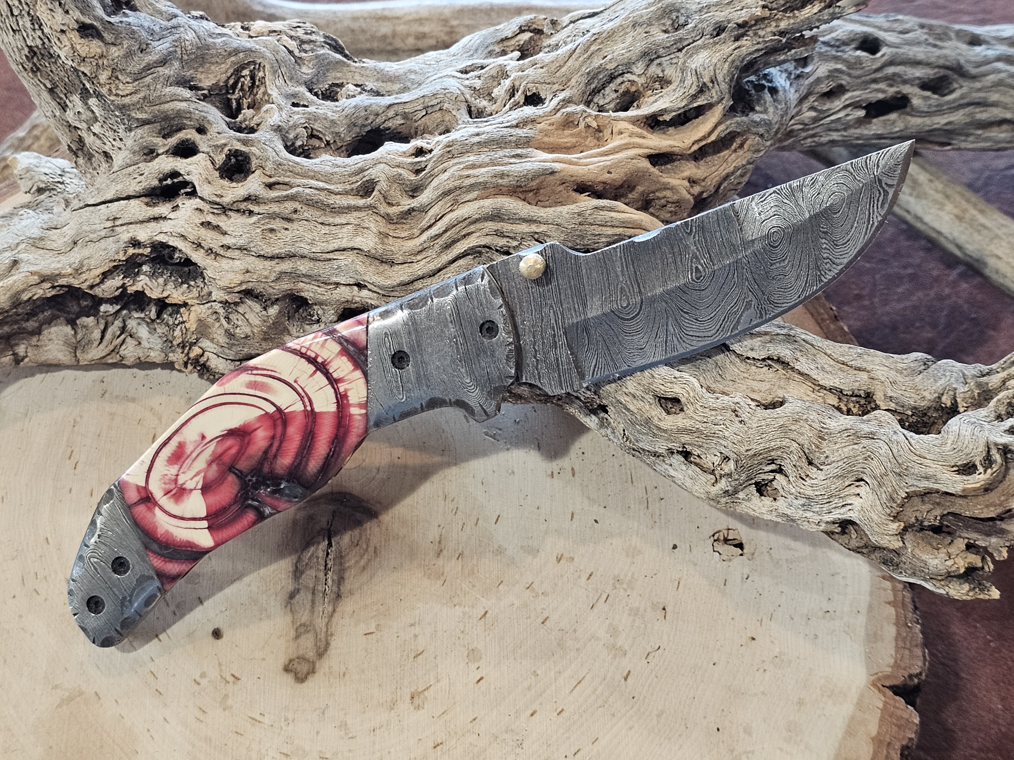 Woolly Mammoth Tusk Damascus Folding Knife