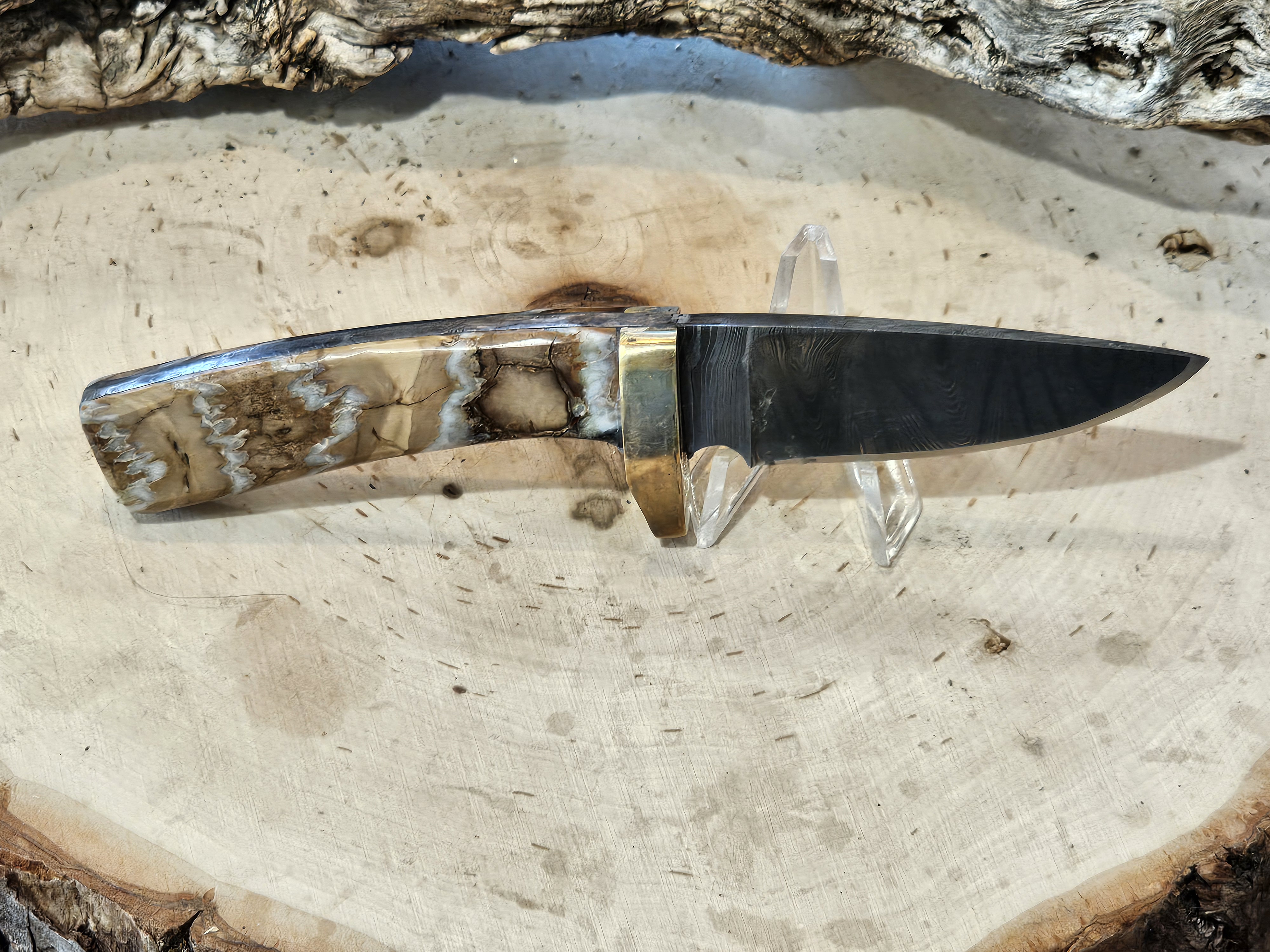 Woolly Mammoth Tooth Fixed Blade Damascus Knife