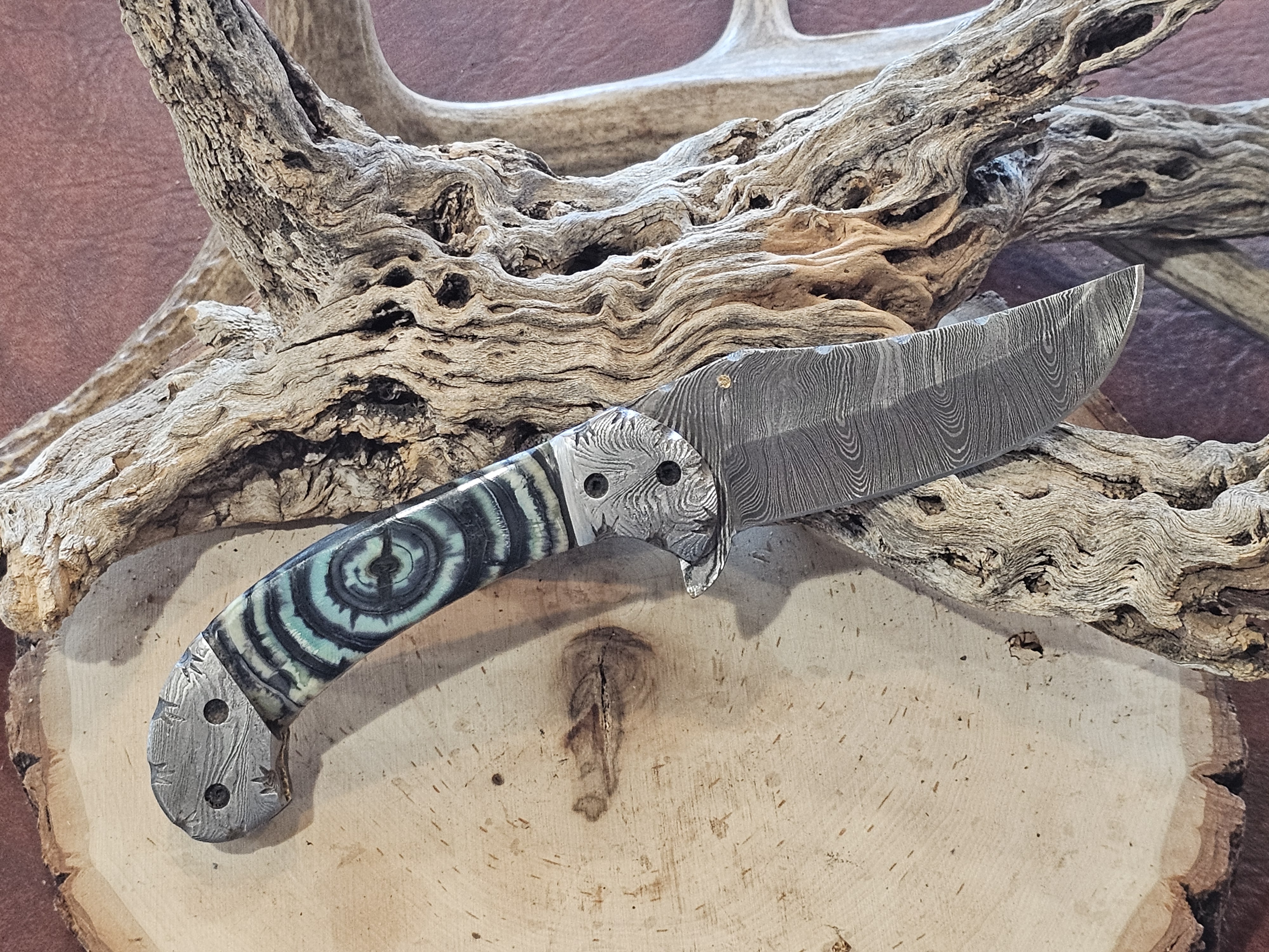 Woolly Mammoth Tusk Damascus Folding Knife