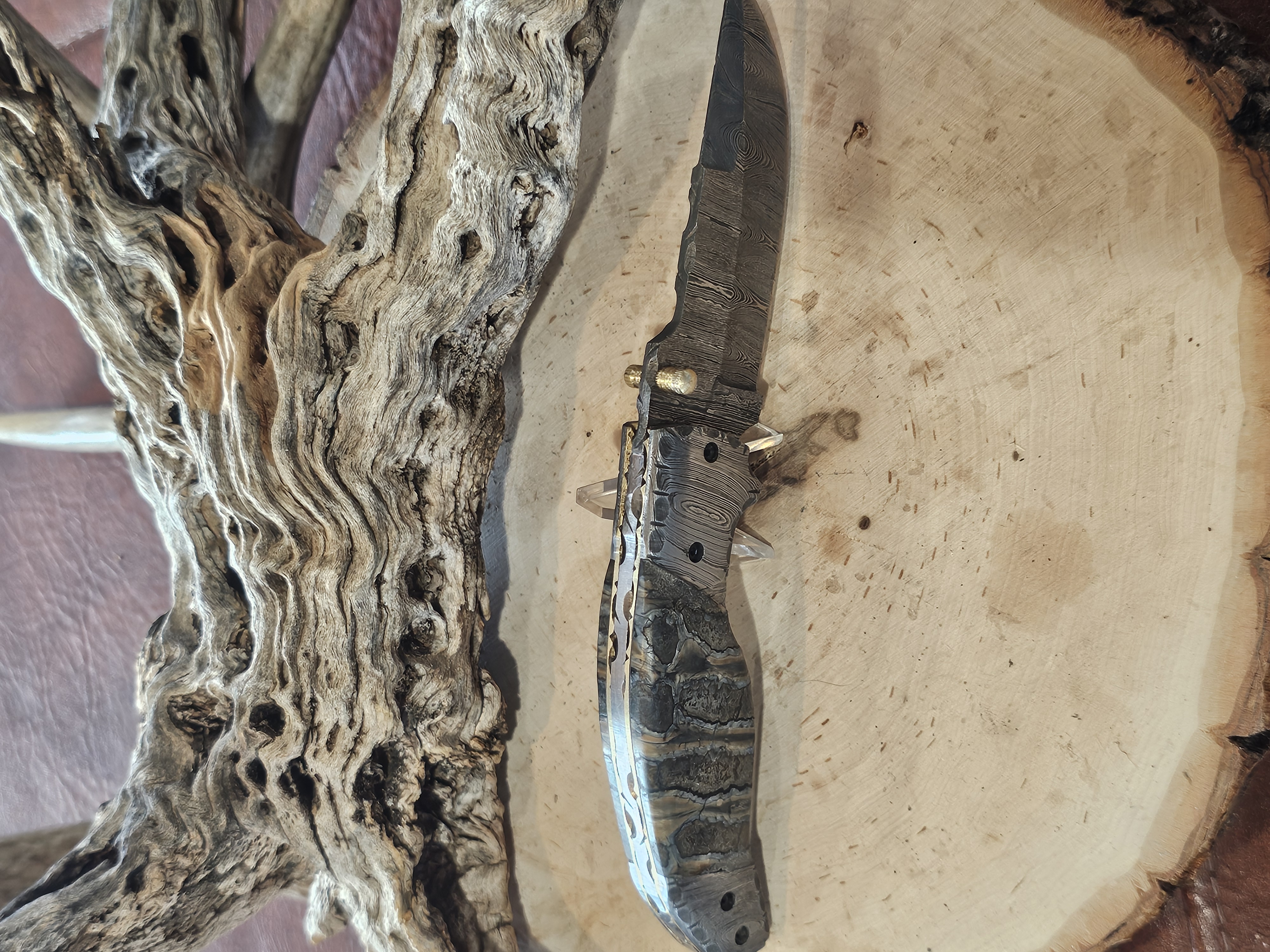 Mammoth Tooth Damascus Steel Knife
