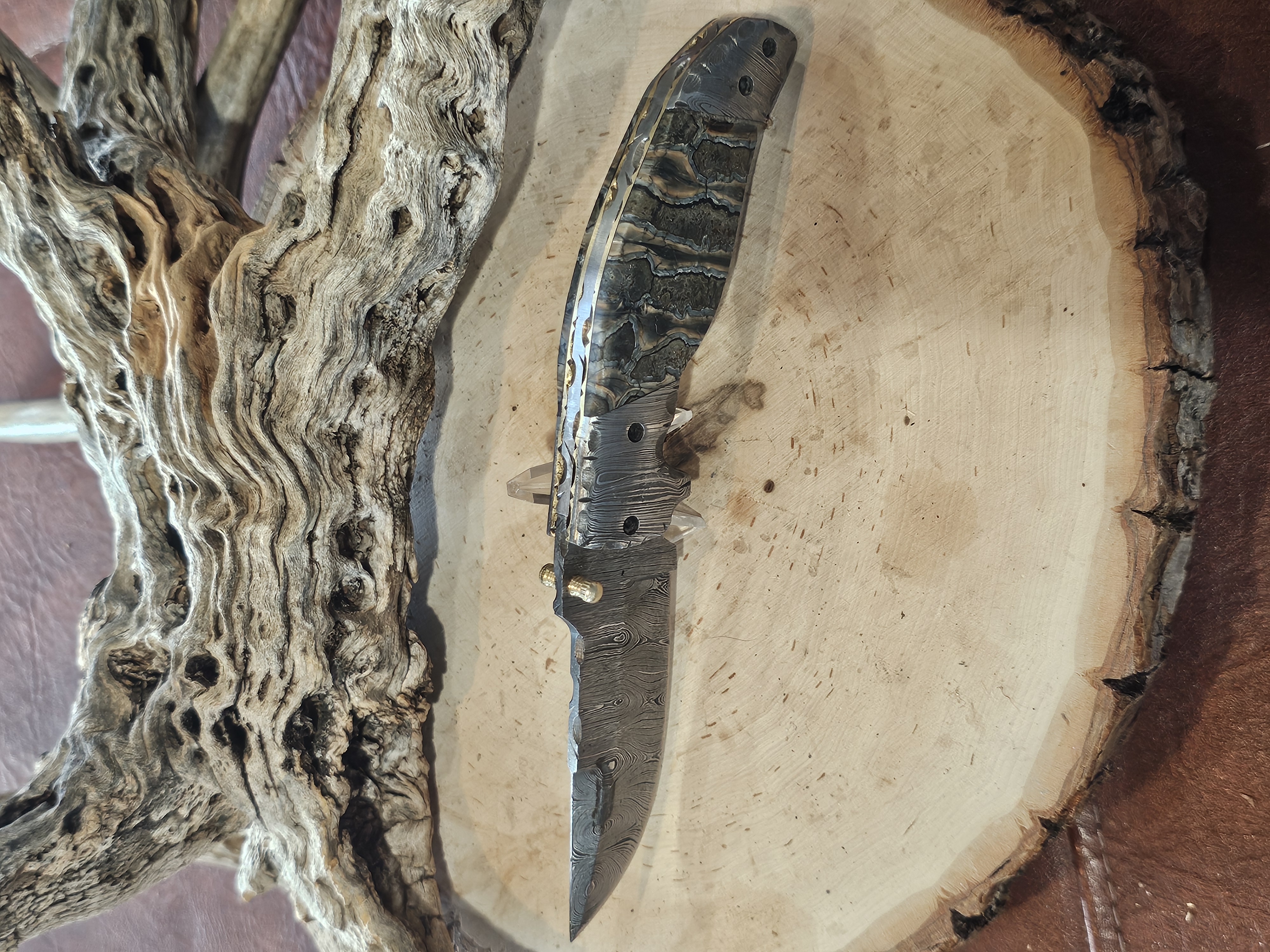 Mammoth Tooth Damascus Steel Knife