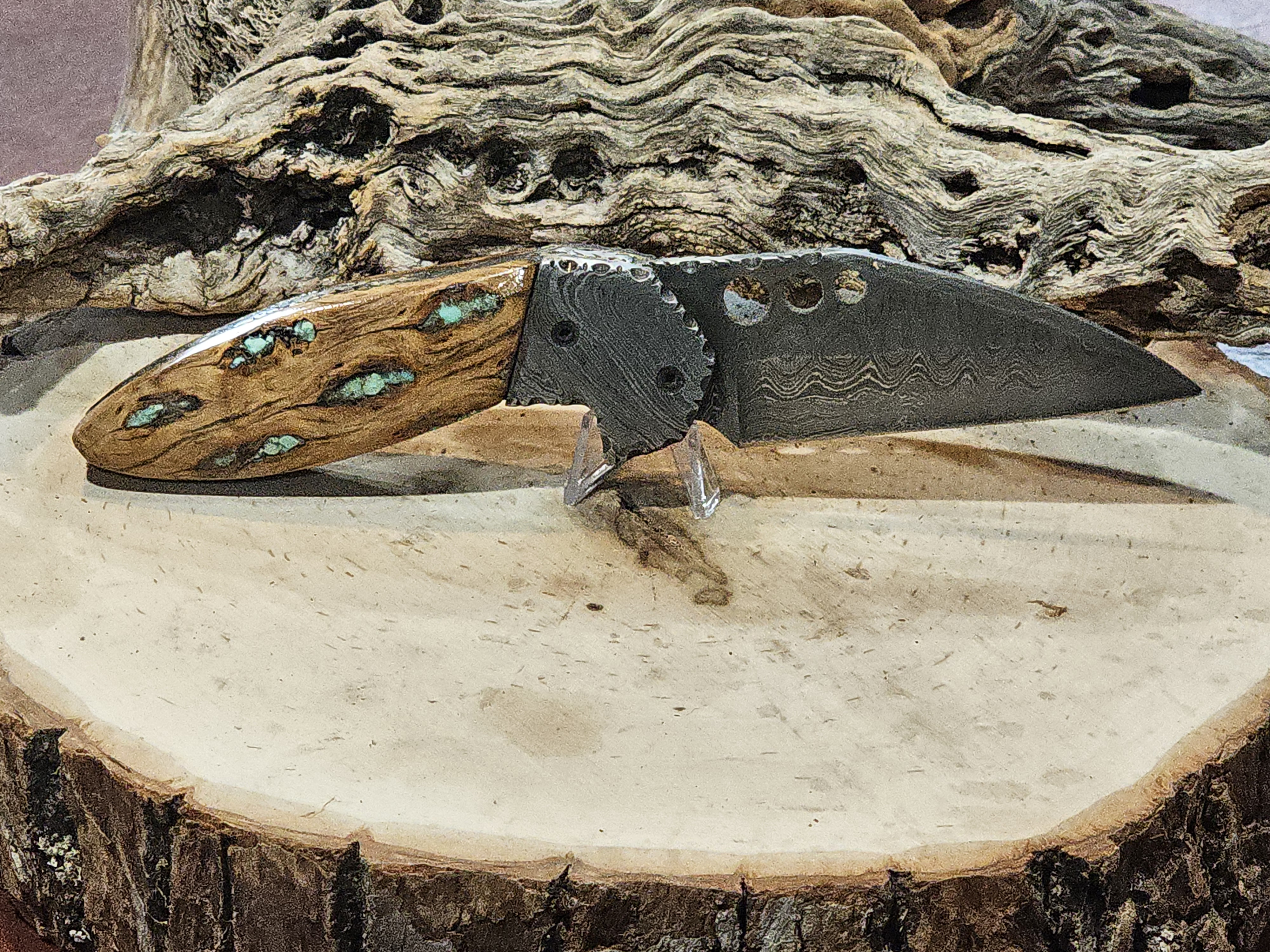 Damascus Folding Knife Cholla Cactus Handle