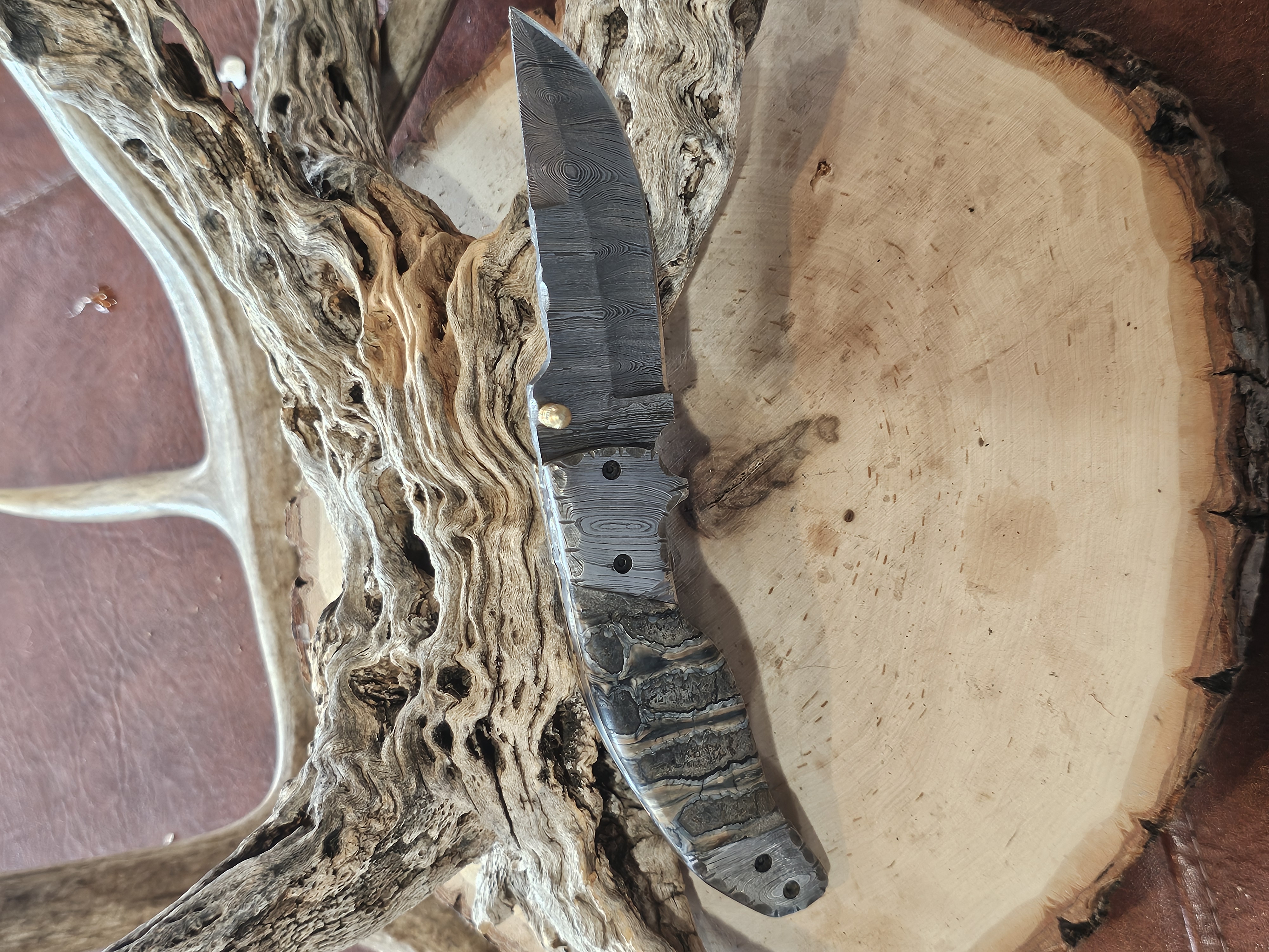 Mammoth Tooth Damascus Steel Knife