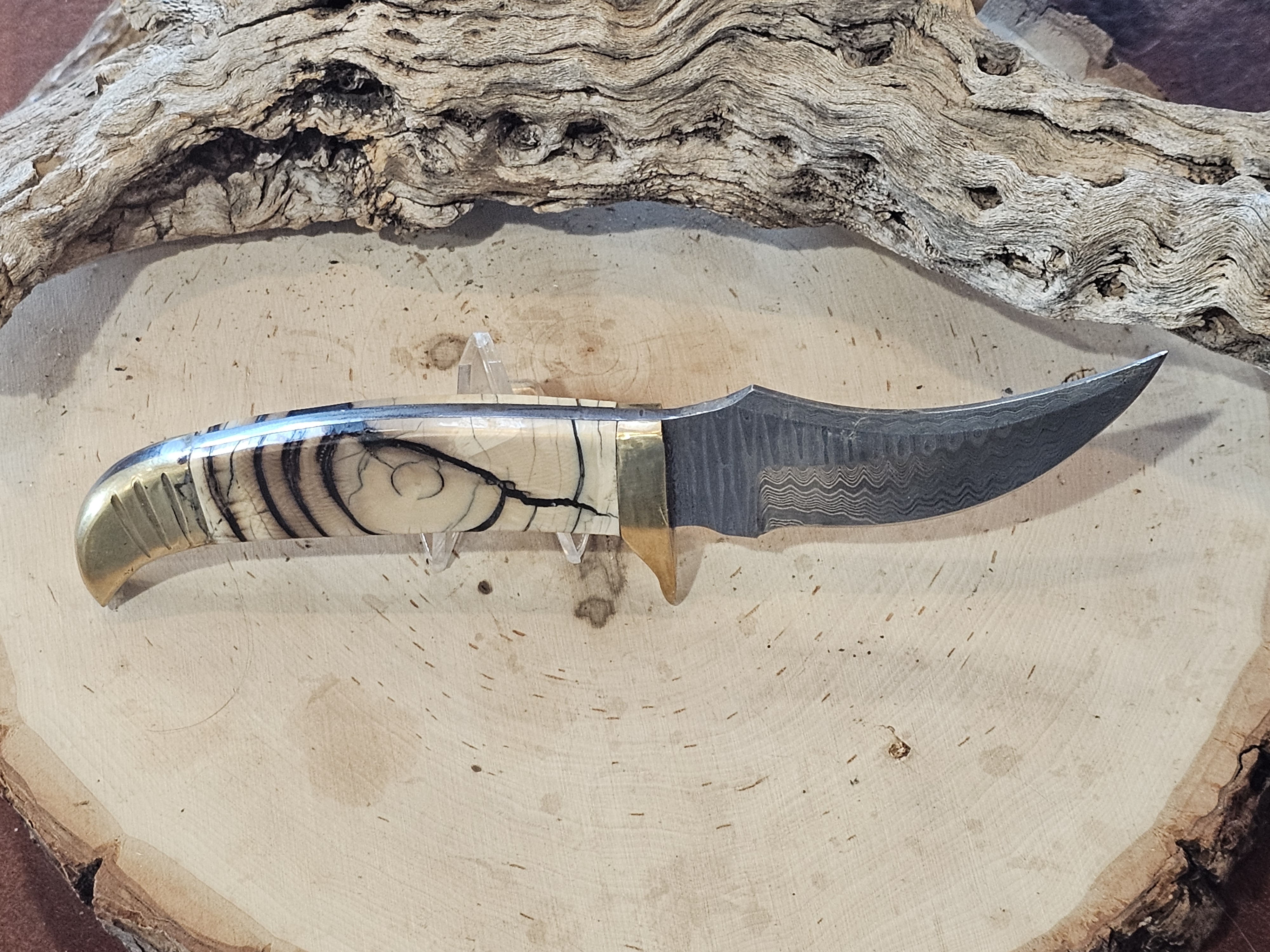 Handcrafted Damascus Steel Hunting Knife with Mammoth Tusk Handle