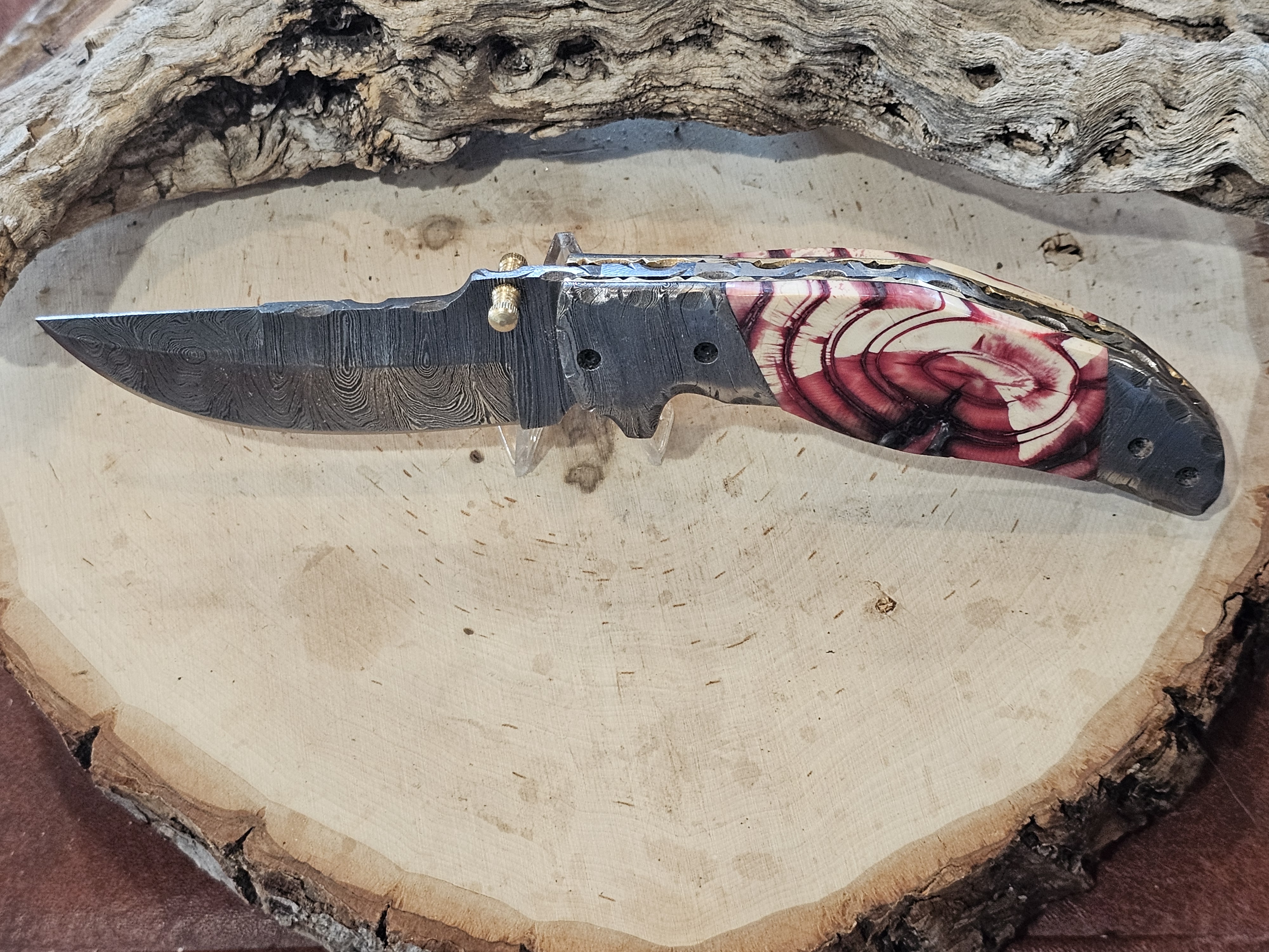Woolly Mammoth Tusk Damascus Folding Knife