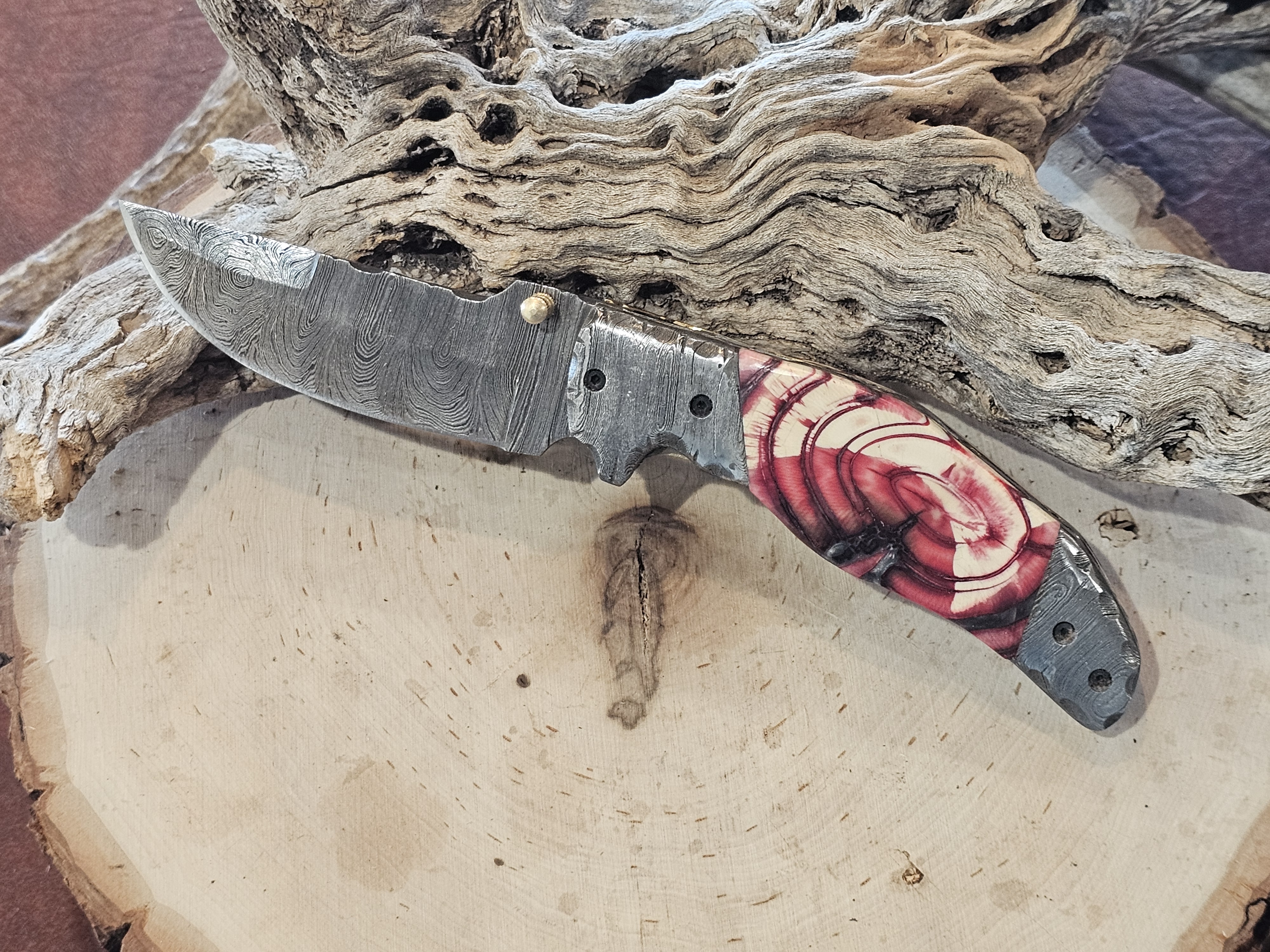 Woolly Mammoth Tusk Damascus Folding Knife