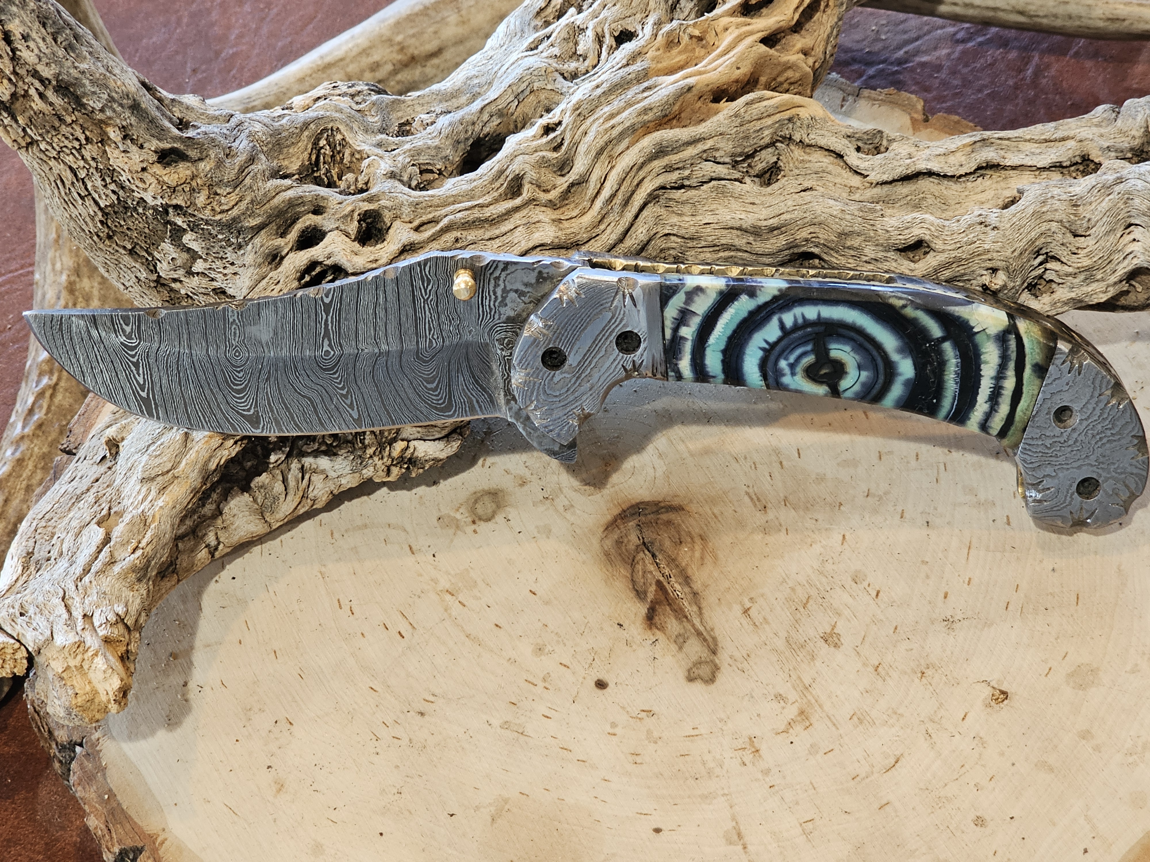 Woolly Mammoth Tusk Damascus Folding Knife