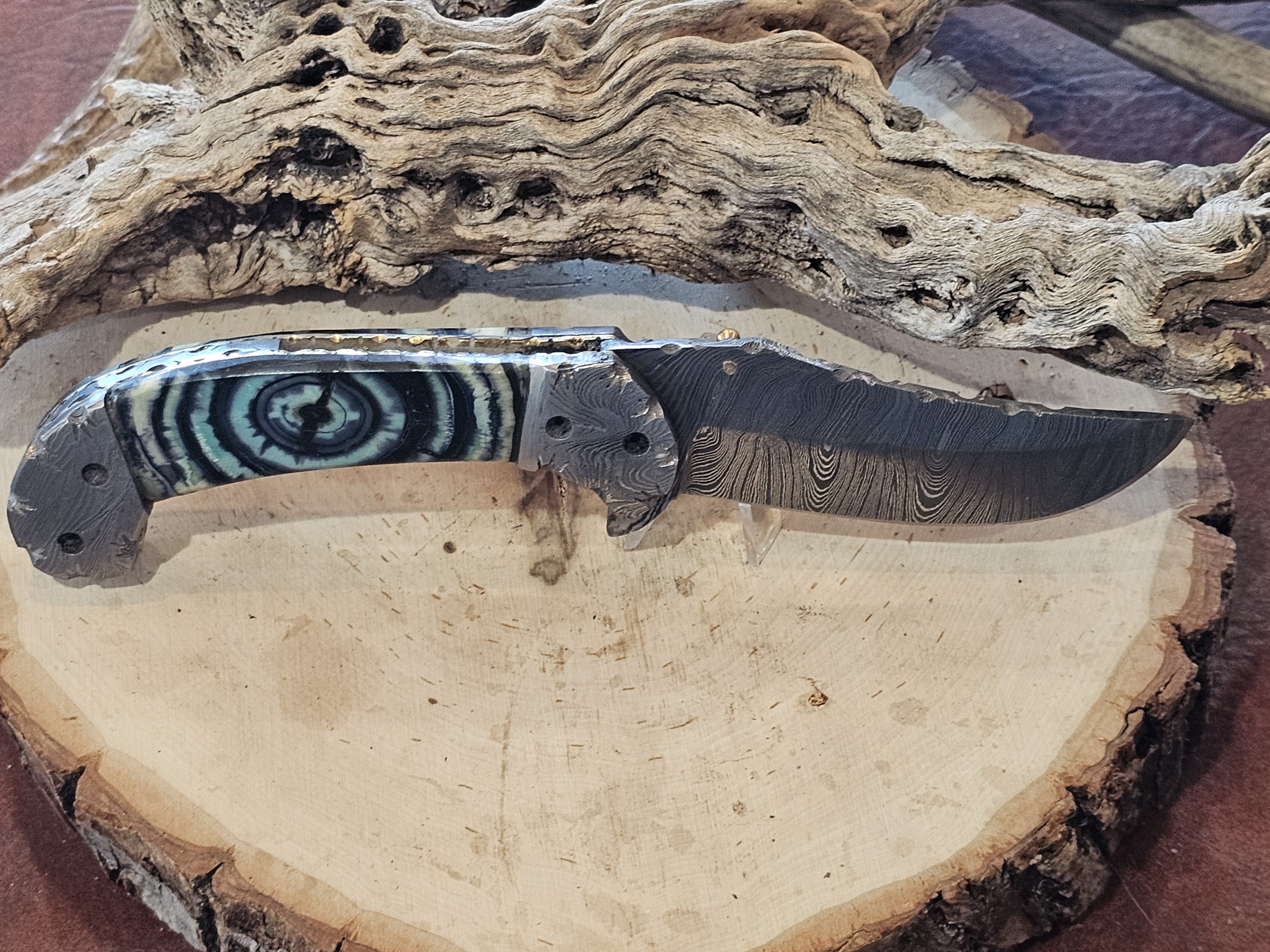 Woolly Mammoth Tusk Damascus Folding Knife