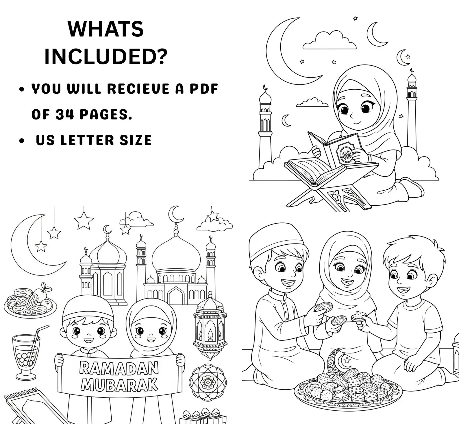 30+ Ramadan Coloring Pages for Kids, Printable Islamic Coloring Book, Ramadan Activities