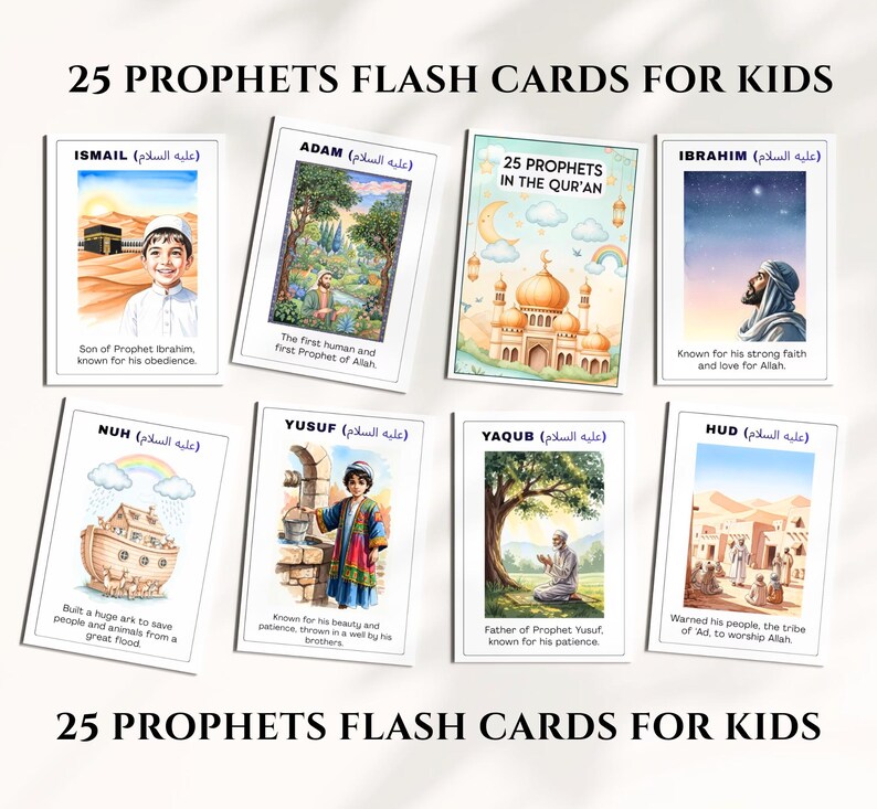 25 Prophets In Islam Flash Cards for Kids