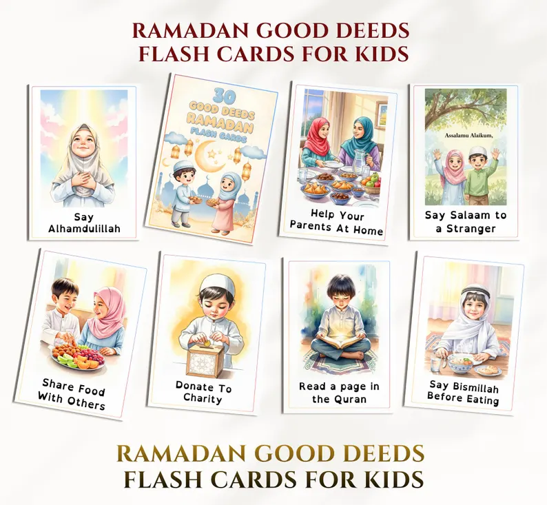 30 Ramadan Good Deeds Flashcards For Kids (Digital Download)