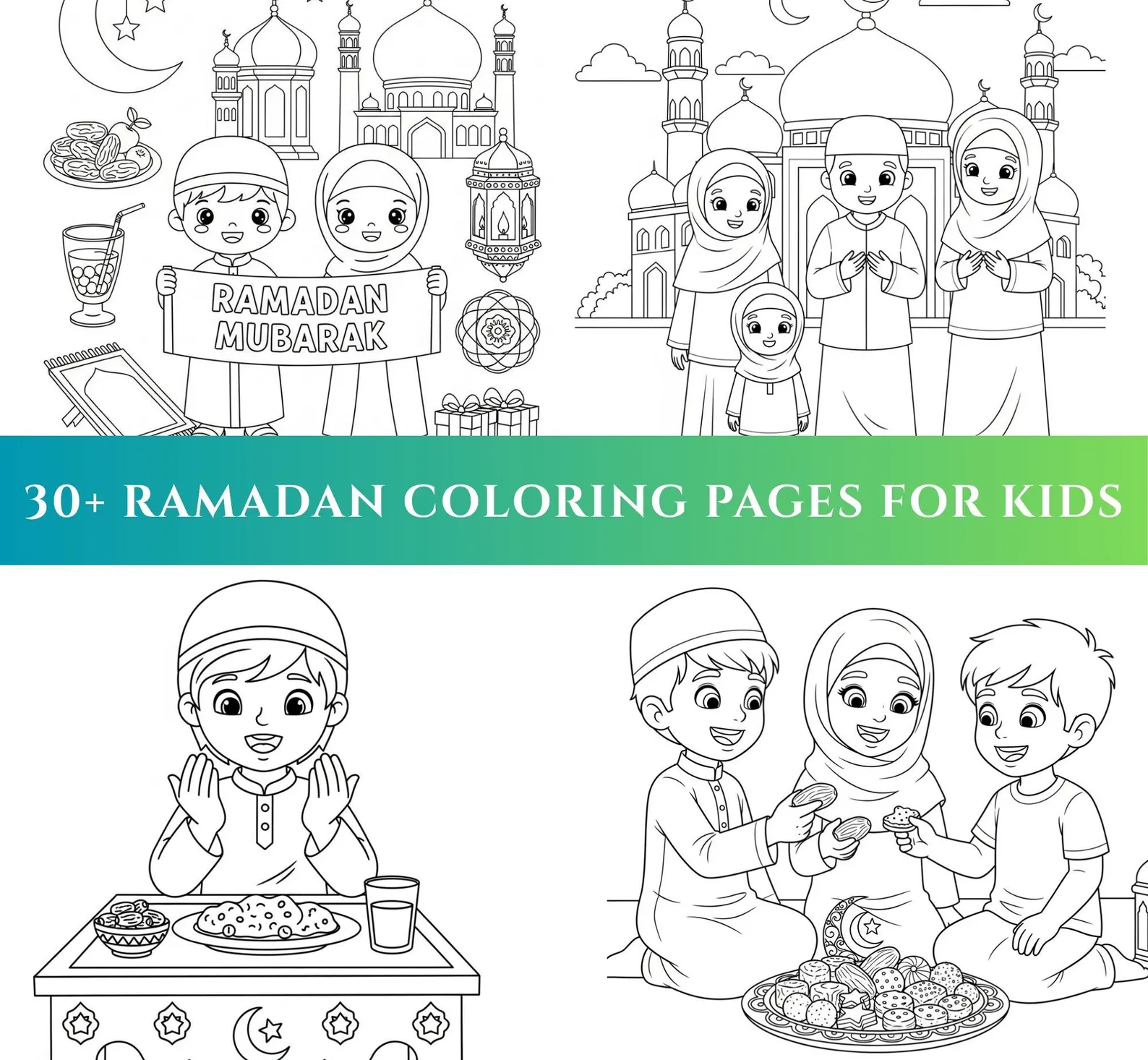 30+ Ramadan Coloring Pages for Kids, Printable Islamic Coloring Book, Ramadan Activities
