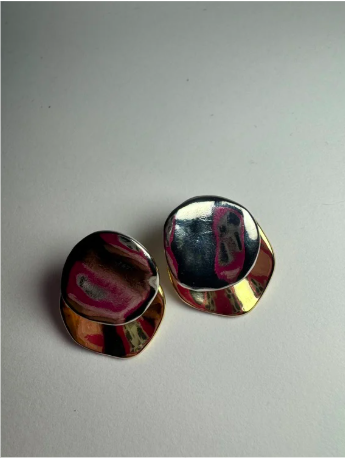 Aretes bicolor  círculos en acero inoxidable