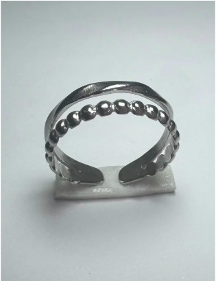 Anillo doble línea con bolitas y torneadas