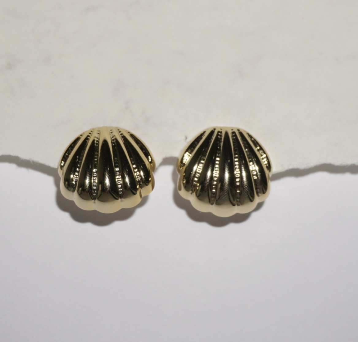 Arete con diseño de concha dorada