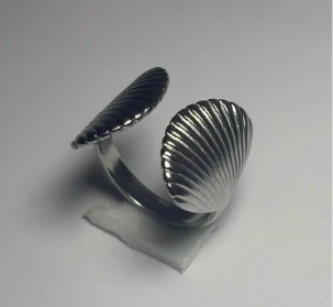 anillo doble concha plateado 
