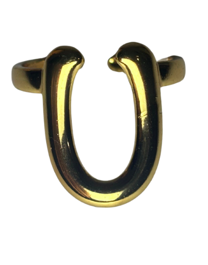 Anillo U dorado en acero inoxidable