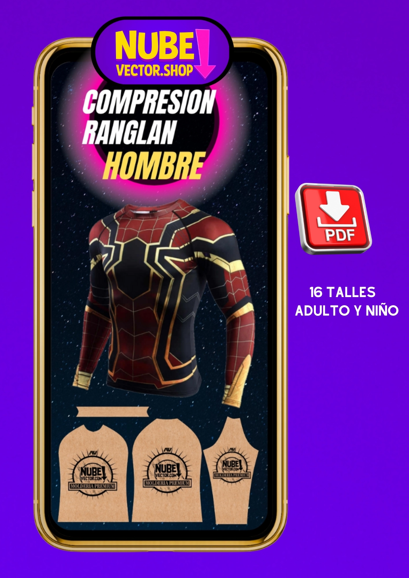 Patrón de camiseta compresión ranglan hombre