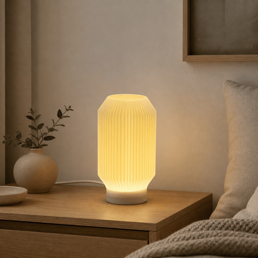 The Aurelia Ribbed Table Lamp in Soft Stone