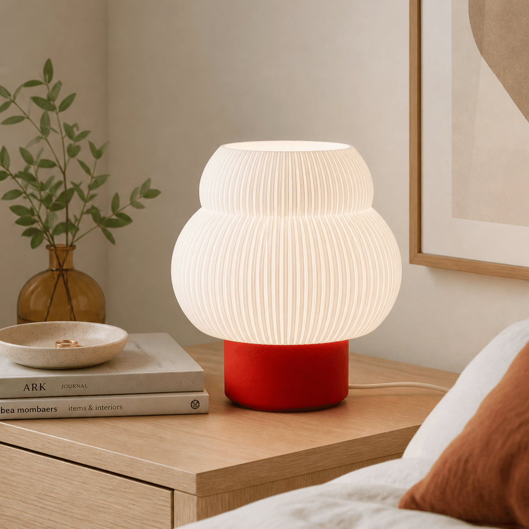 The Solara Ribbed Table Lamp in Warm Orange