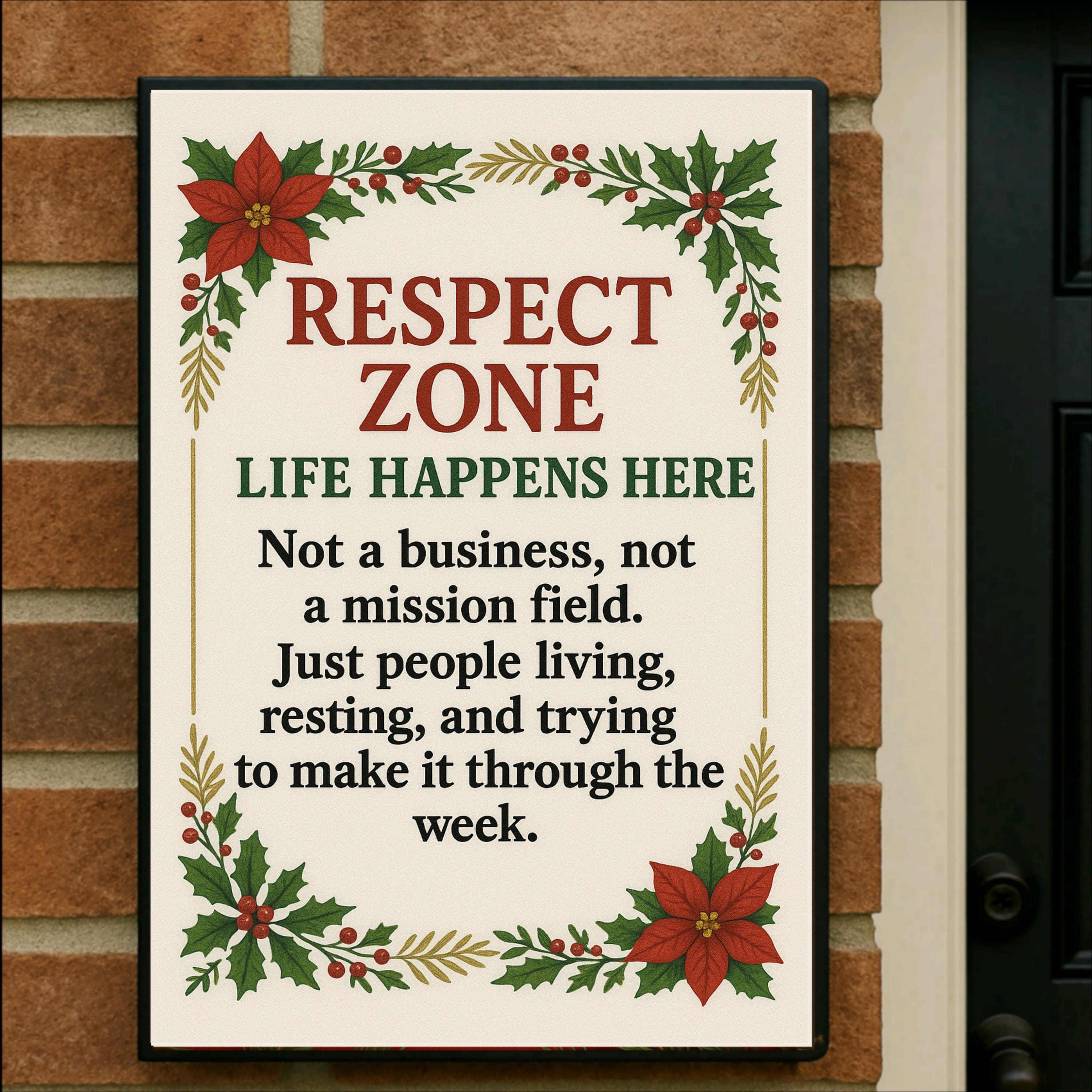 Respect Zone Christmas Sign – Holiday No Soliciting Home Décor, Peaceful Living Door Sign
