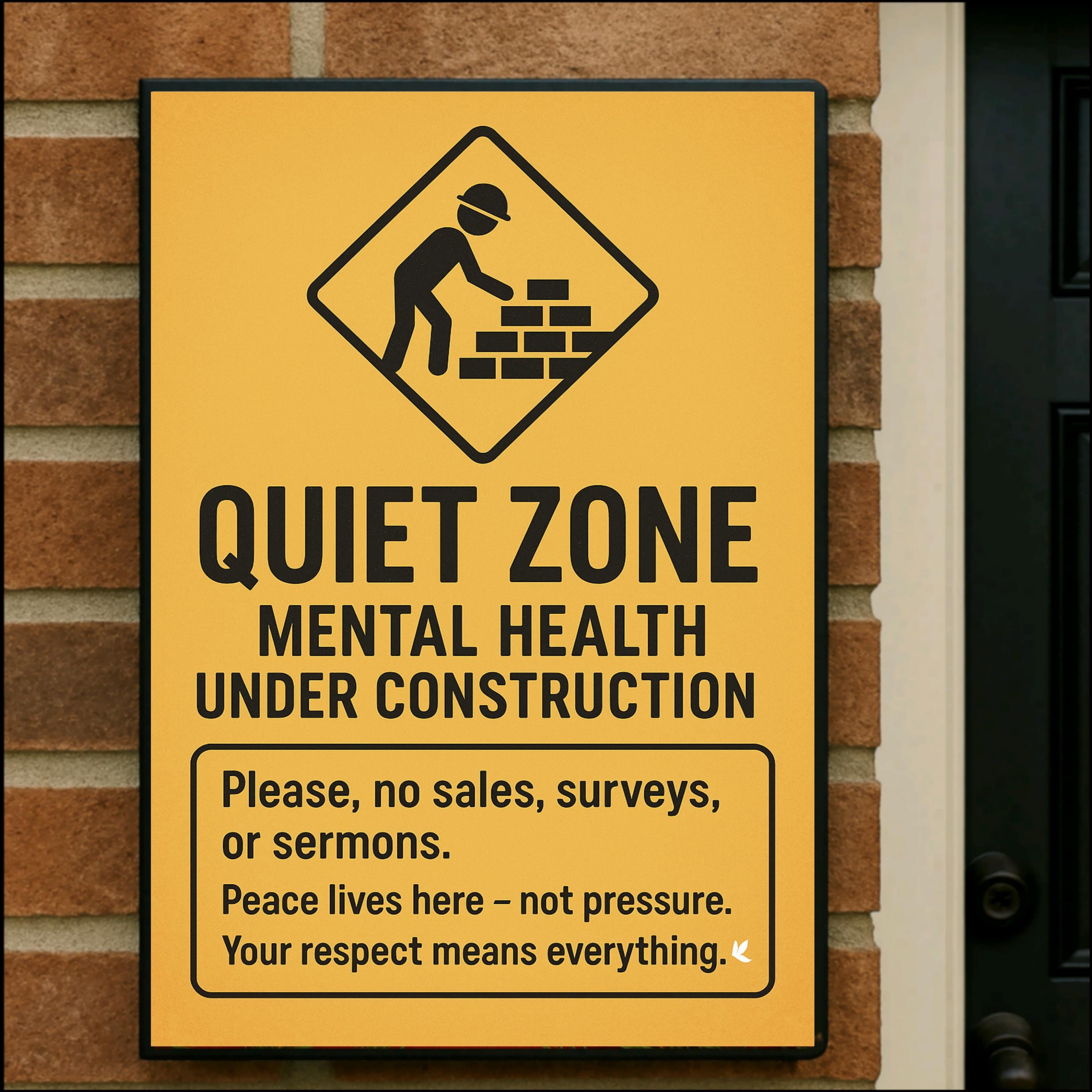 Quiet Zone Sign – Mental Health Under Construction, No Soliciting (13x19)